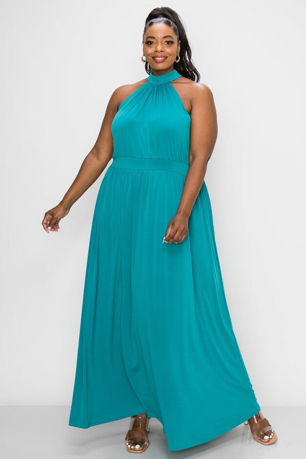 MICHELLE HALTER MAXI DRESS, Jade / Turquoise, alternate image number null