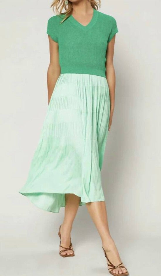 CAMI DRESS SWEATER SET W/ PLEATS ON SKIRT IN GREEN, Green / Light Green, hi-res image number 0