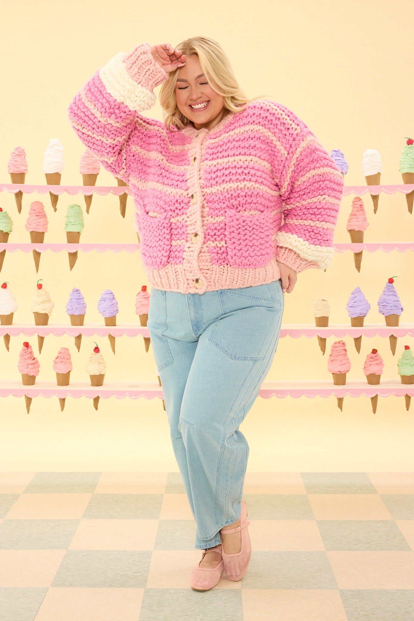 Bailey Cardigan, Pink Stripes / Pink, hi-res image number 0