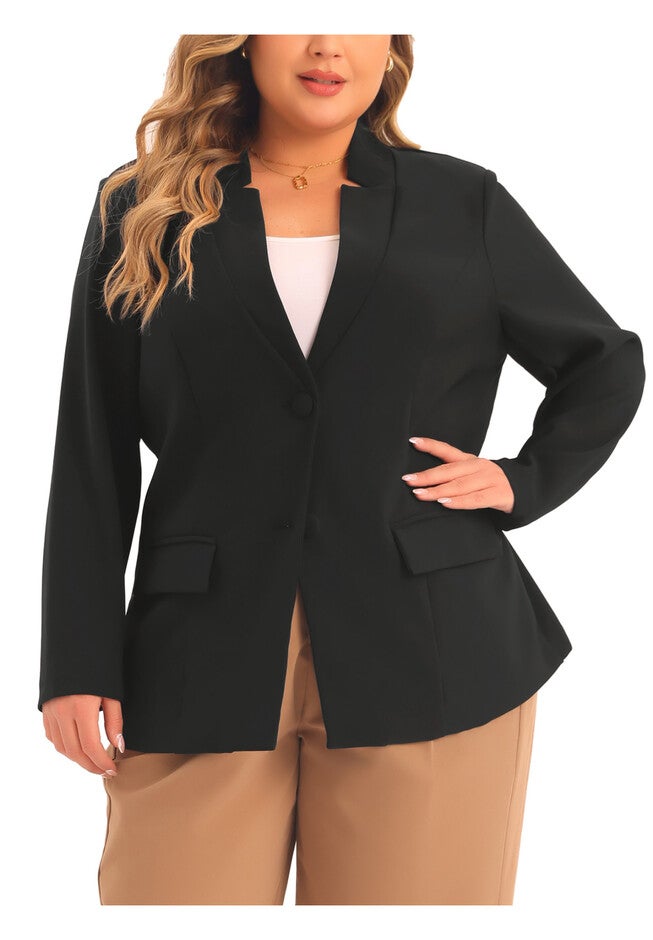 BUTTON LONG SLEEVE BUSINESS SUIT BLAZER, Black / Black, alternate image number 1