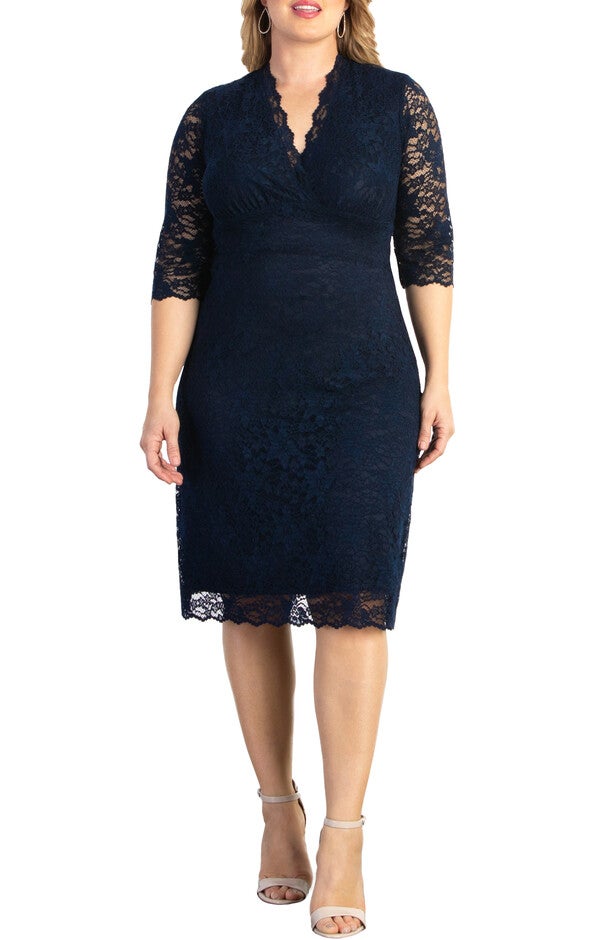 Scalloped Boudoir Lace Dress, INDIGO BLUE / Navy, hi-res image number null