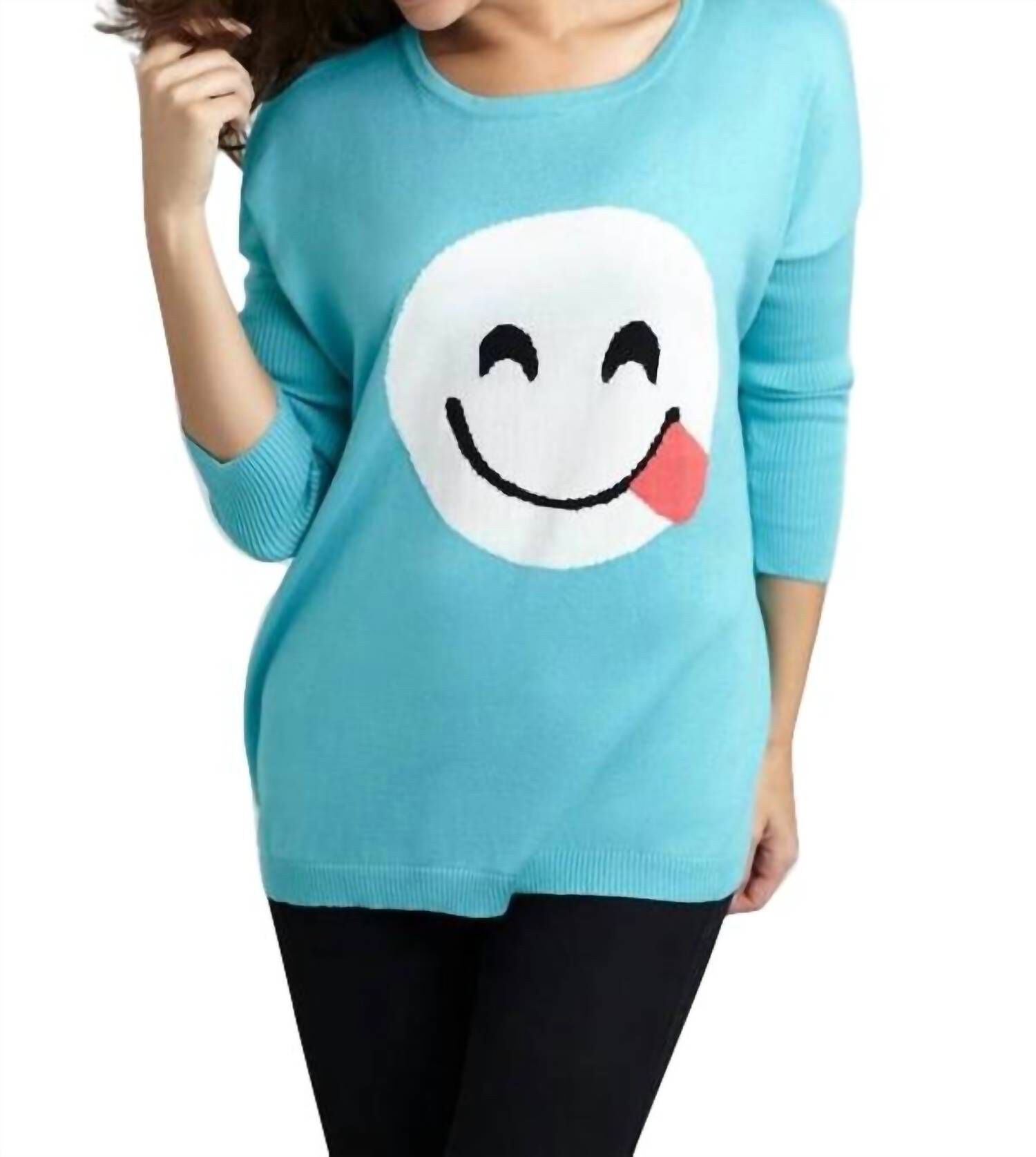 ALL SMILES EMOJI TOP IN TURQUOISE, Turquoise / Turquoise, hi-res image number 0
