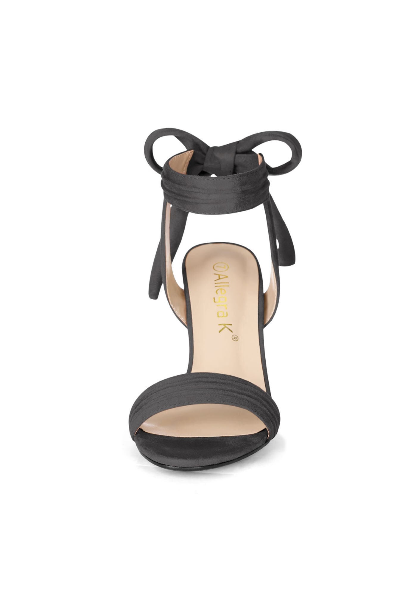 Open Toe Ankle Tie Back Chunky Heel Sandals, Grey / Charcoal Grey, alternate image number 1