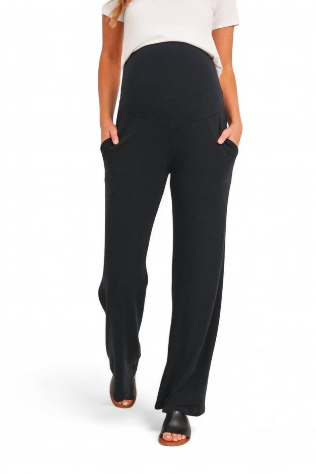 FRENCH TERRY STRAIGHT LEG MATERNITY YOGA PANTS, Black / Black, hi-res image number null