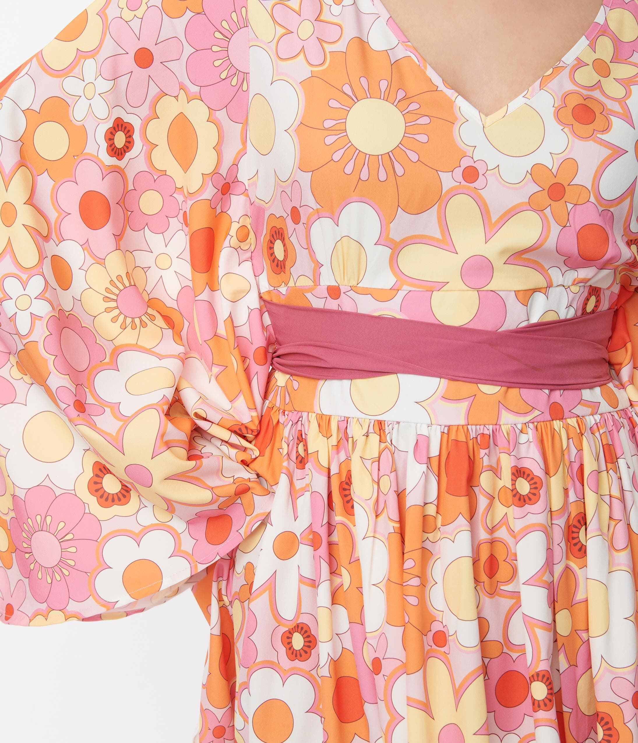 Smak Parlour Orange & Pink Mod Bloom Belted Caftan, , alternate image number 6