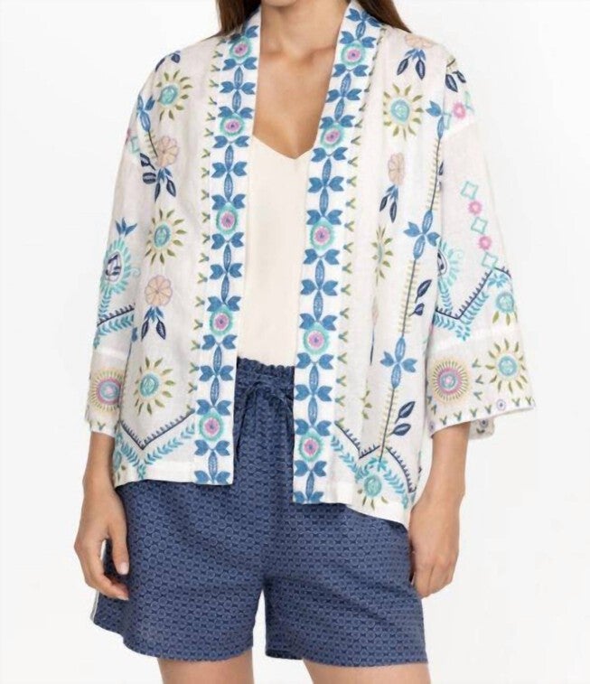ORIEL CROPPED LINEN KIMONO IN WHITE, White / White, hi-res image number 0