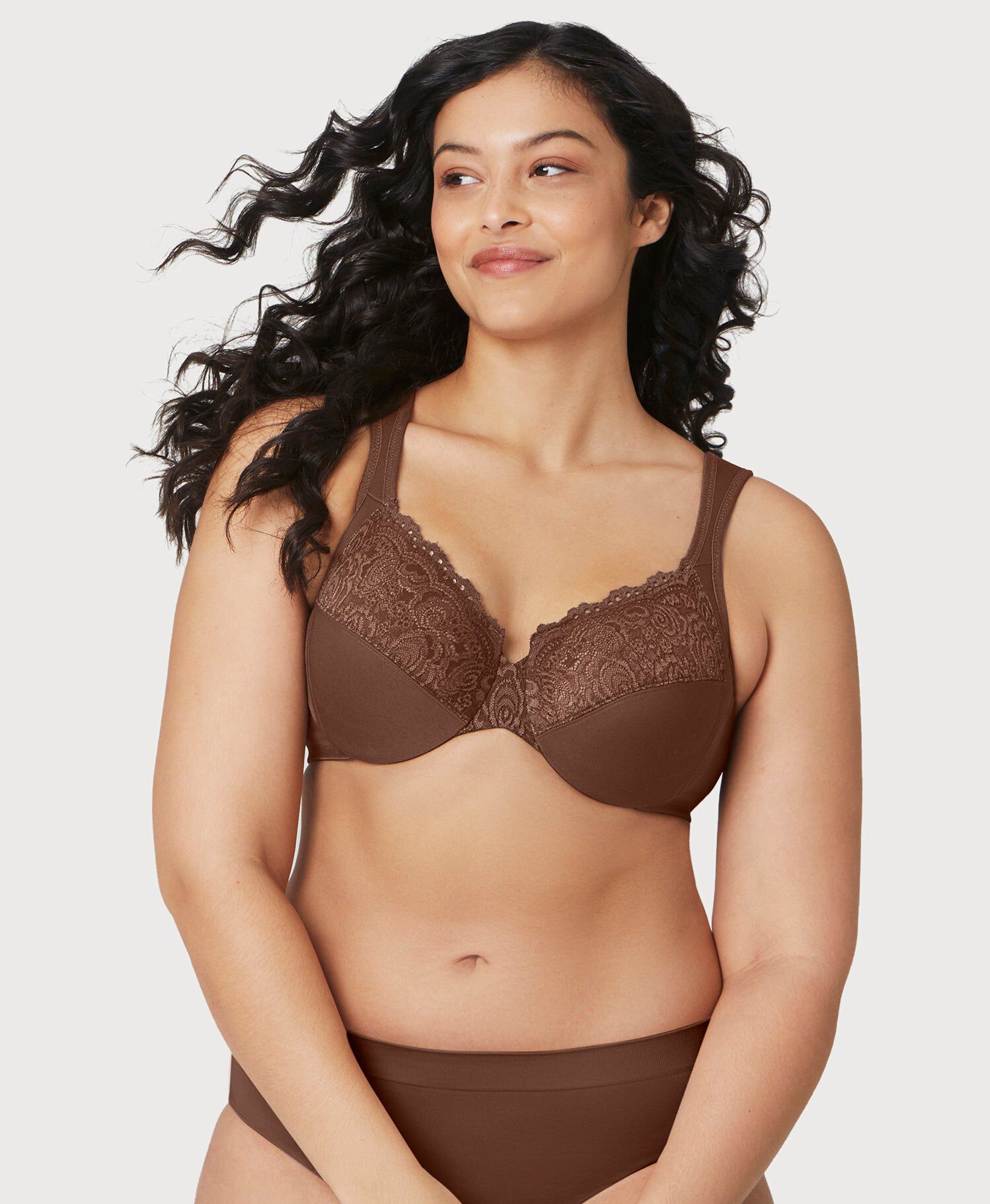 Low Cut WonderWire Lace Bra, Mocha / Brown, hi-res image number 0