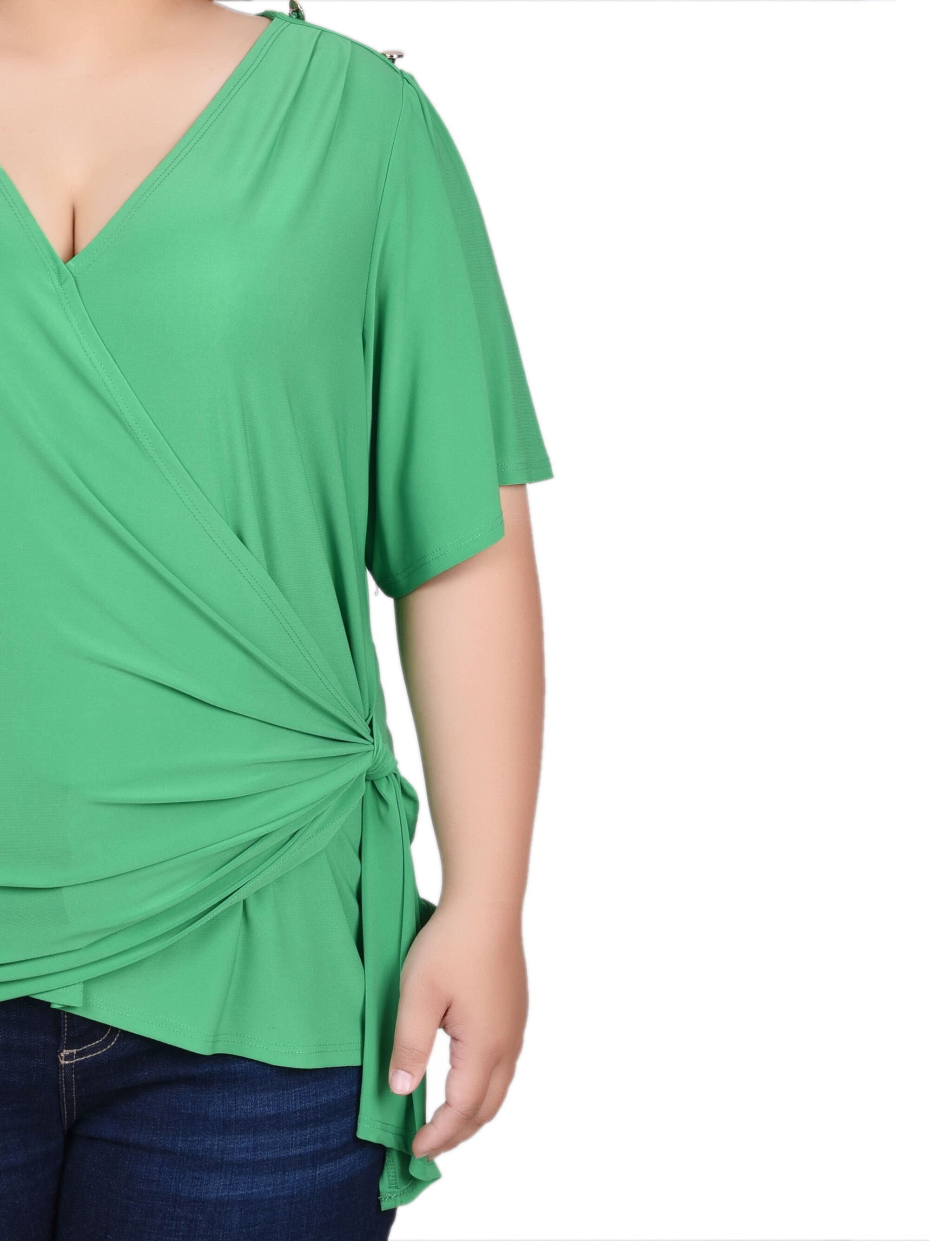 Short Sleeve Wrap Top, Bright Green / green, alternate image number 1