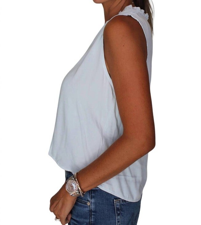 RUFFLE NECK TANK TOP, Blue / Azure Blue, alternate image number 1
