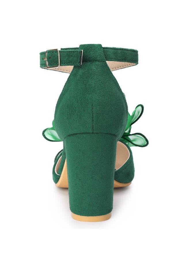 Bow Heels Closed Toe Chunky Heel Pumps, Green / Hunter Green, alternate image number 1