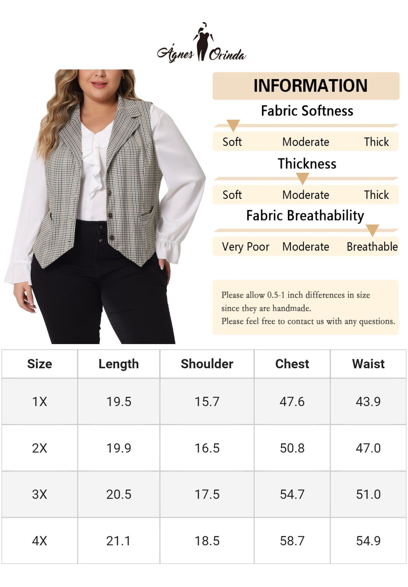 VINTAGE BUTTON STEAMPUNK PLAID WAISTCOAT VEST, Black Brown / Taupe, alternate image number 4