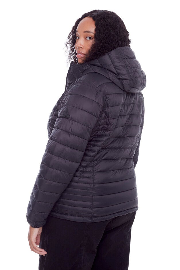 Women's Plus Size - YOHO | Vegan Down Lightweight Packable Puffer Jacket & Bag, Black / Black, alternate image number 2