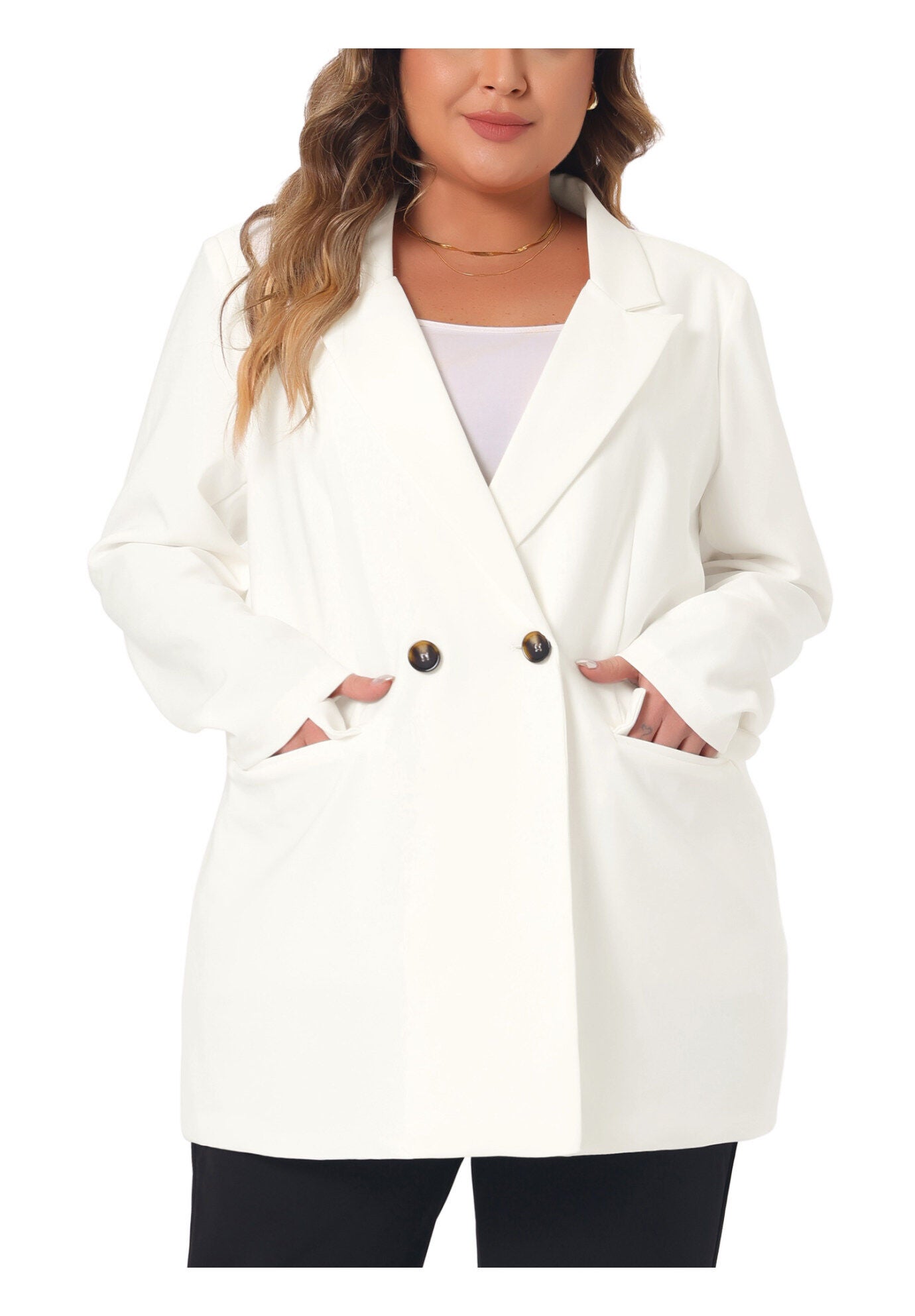 LAPEL BUTTON OFFICE WORK BLAZER, White / White, alternate image number 1