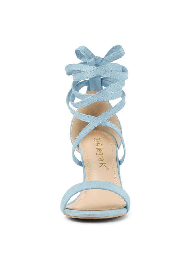 Strappy Chunky High Heels Lace Up Heels Sandals, Sky Blue / Light Blue, alternate image number 1