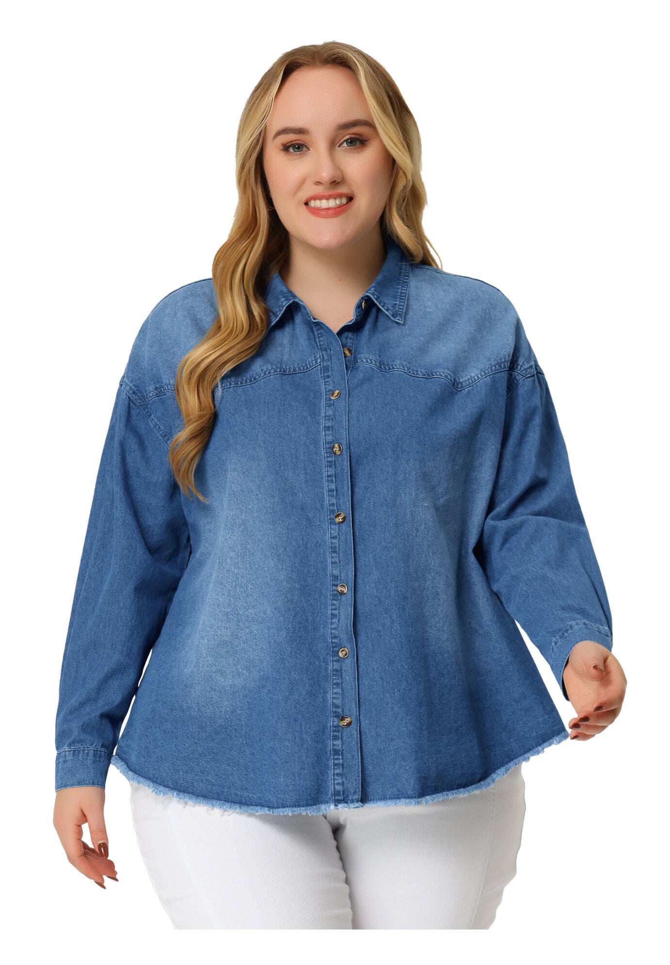 Button Down Shirt Cotton Denim Jacket, Sky Blue / Light Blue, alternate image number 2