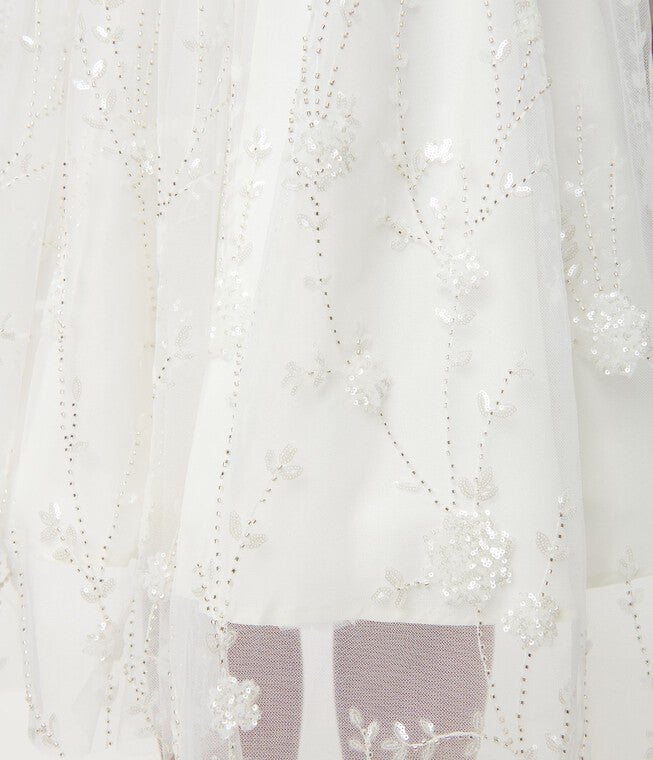 Unique Vintage White Tulle & Floral Beading Bertie Swing Dress, White / White, alternate image number 1
