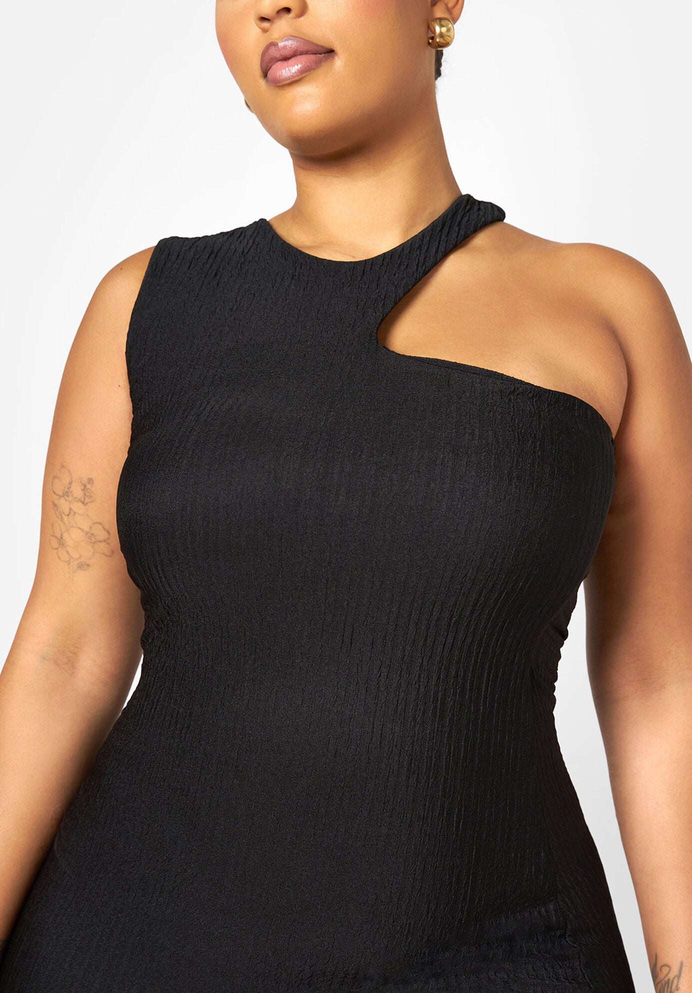 Nieves Textured Cold Shoulder Midi Bodycon Dress, Black / Black, alternate image number 2