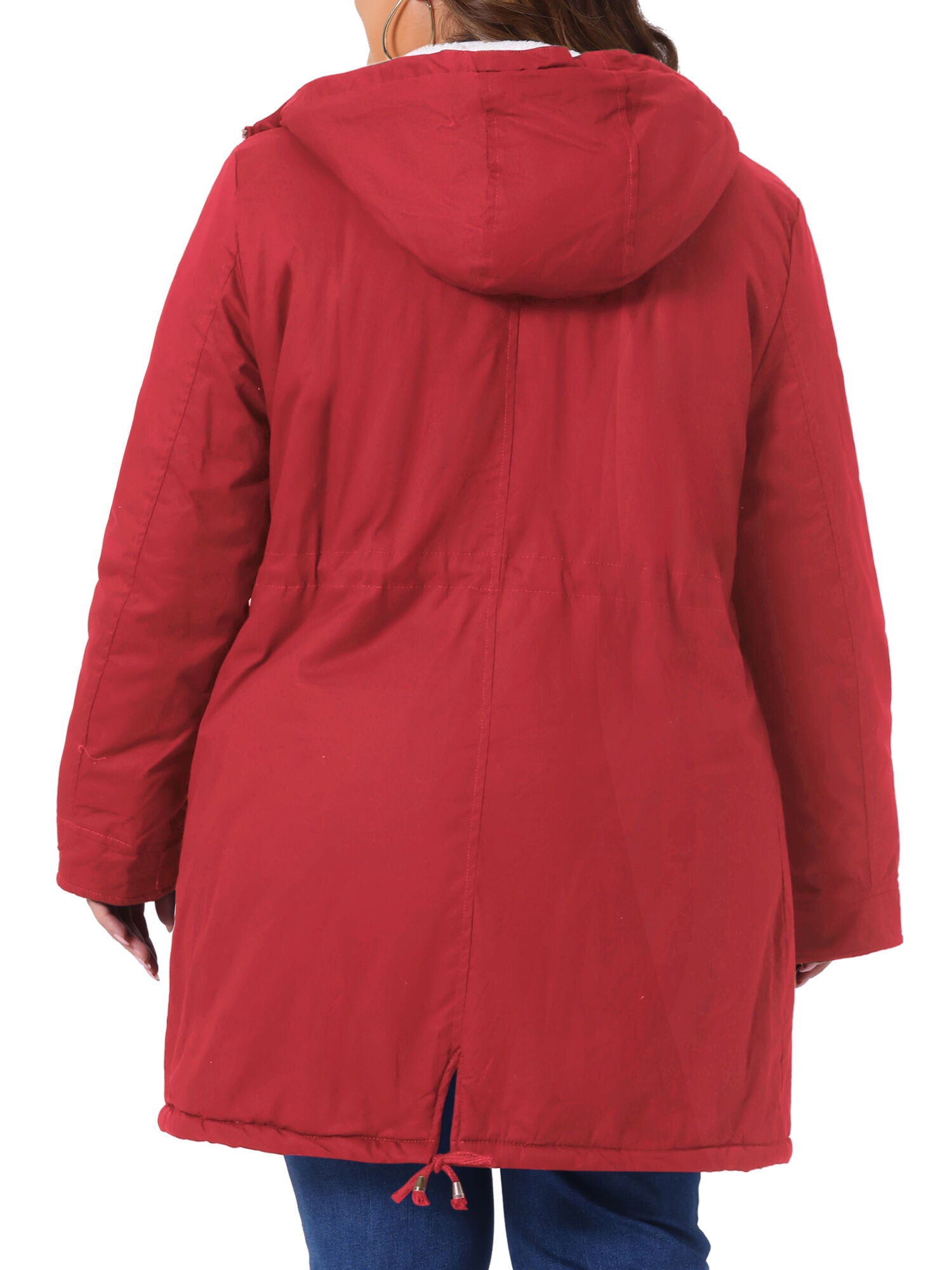 HOODED PARKAS JACKET FAUX FUR LINED LONG ANORAK COAT, Red / Red, alternate image number 3