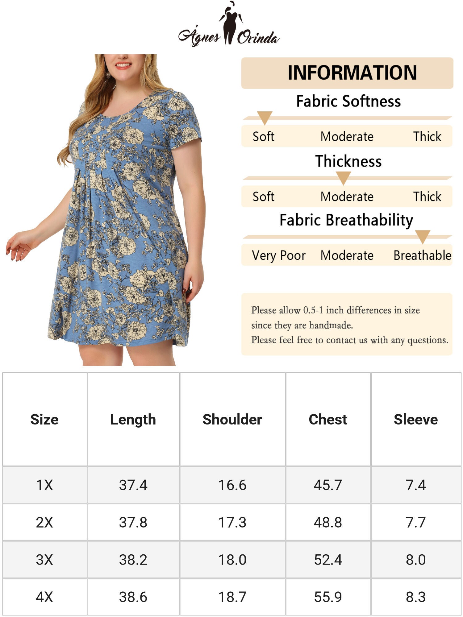 Short Sleeves Pleated Summer Beach Casual Loose Floral Dress, Blue / Cornflower Blue, alternate image number 4