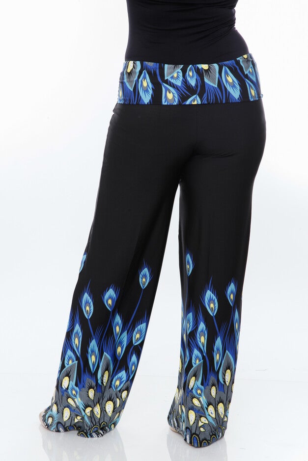 Peacock Print Palazzo Pants, Royal Peacock / Royal Blue, alternate image number null