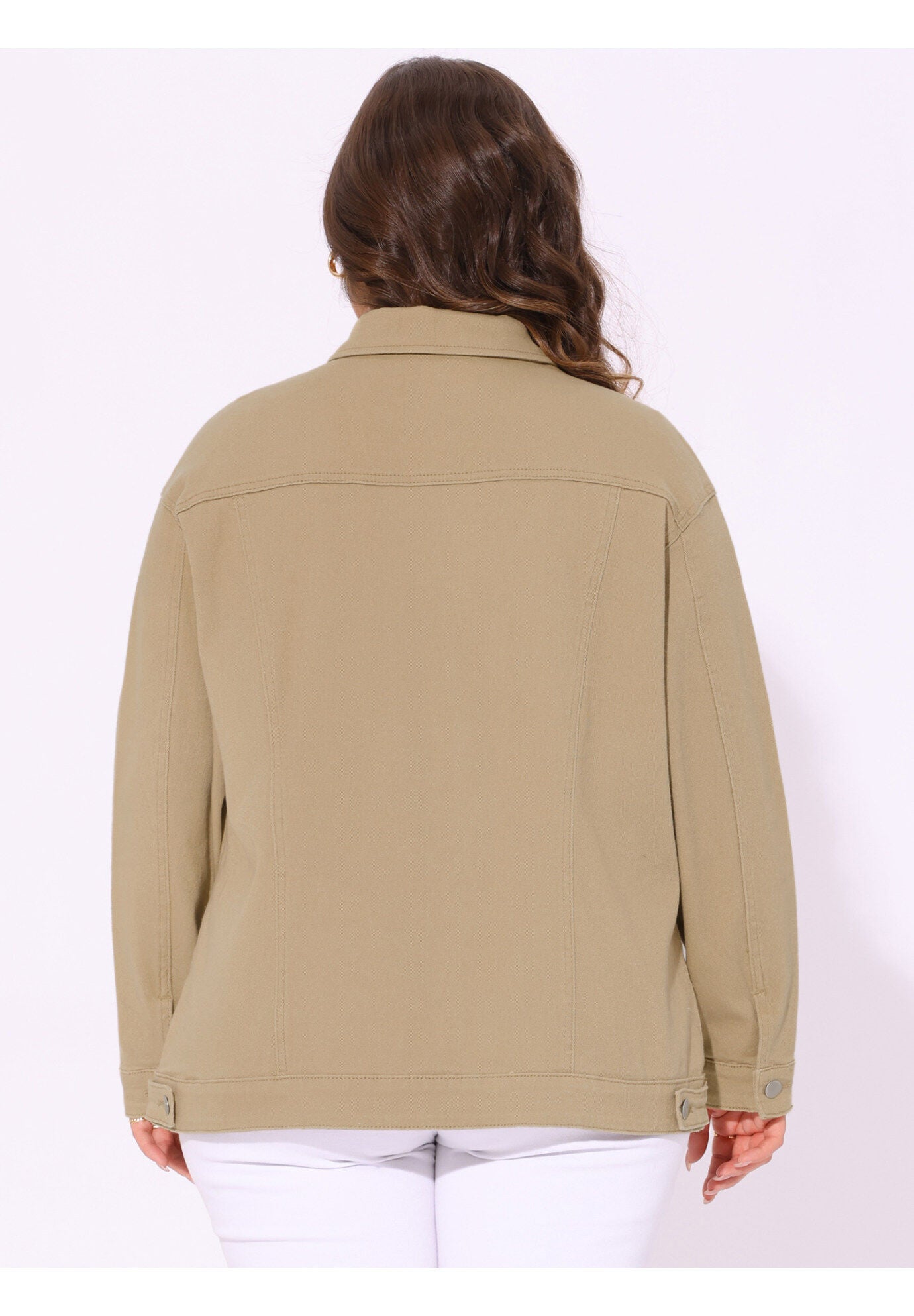 STITCHING BUTTON FRONT WASHED DENIM JACKET, Khaki / Brown, alternate image number 3