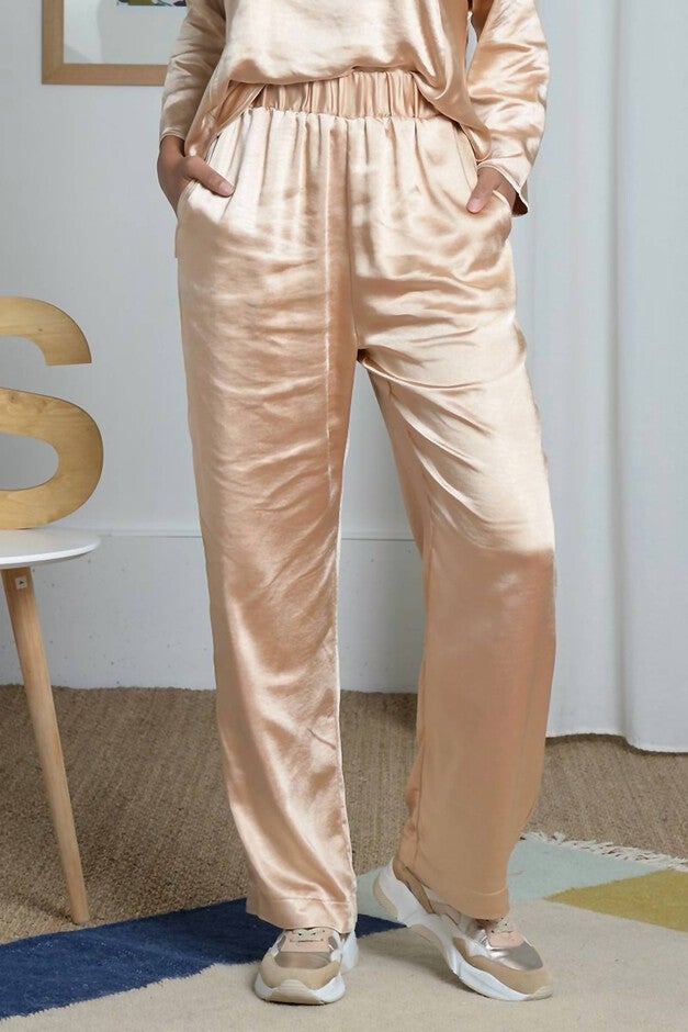 SATIN STRING PANT IN BEIGE, Beige / Beige, hi-res image number null