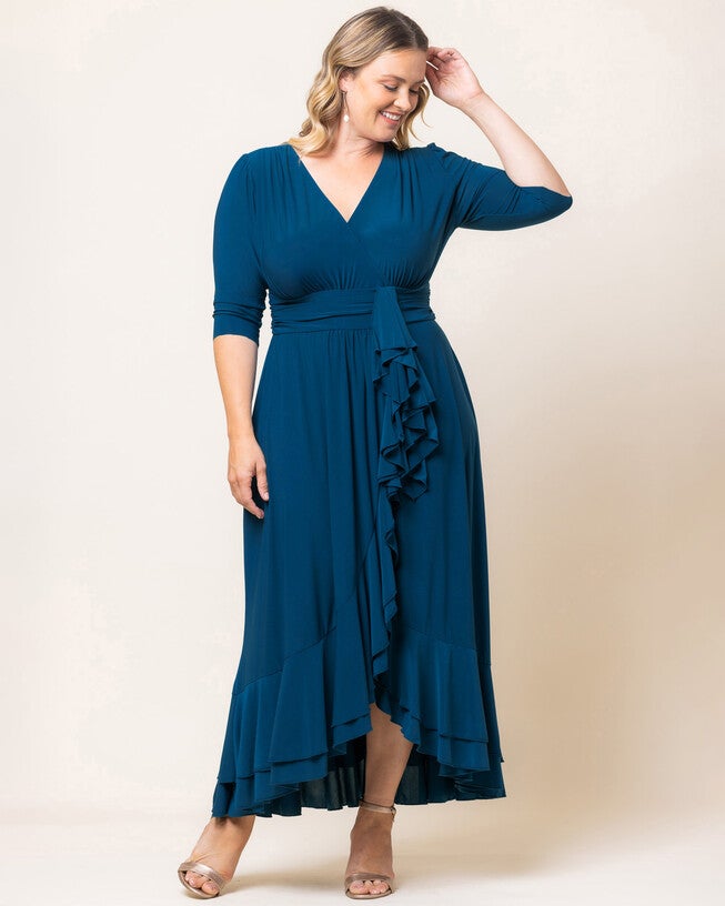 Veronica Ruffle Evening Gown, AEGEAN BLUE / Teal, alternate image number 4