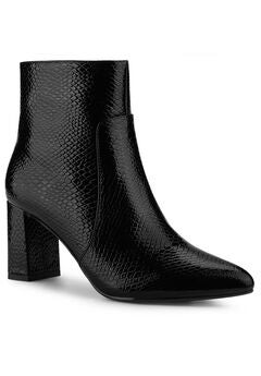 Snakeskin Print Chunky High Heels Ankle Boots