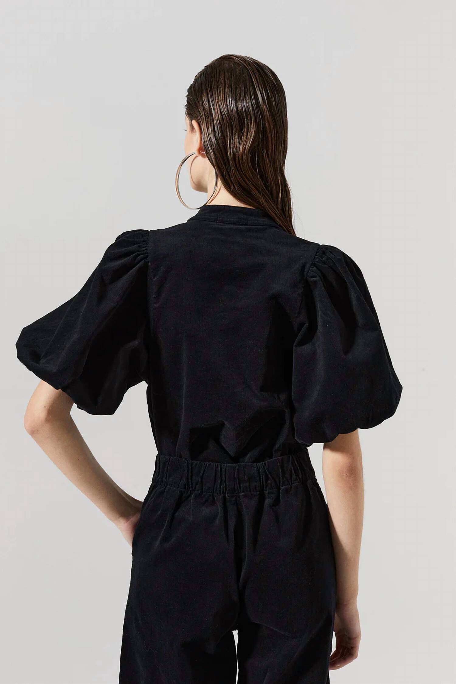 BUBBLE CORDUROY SHIRT IN BLACK, Black / Black, alternate image number 2