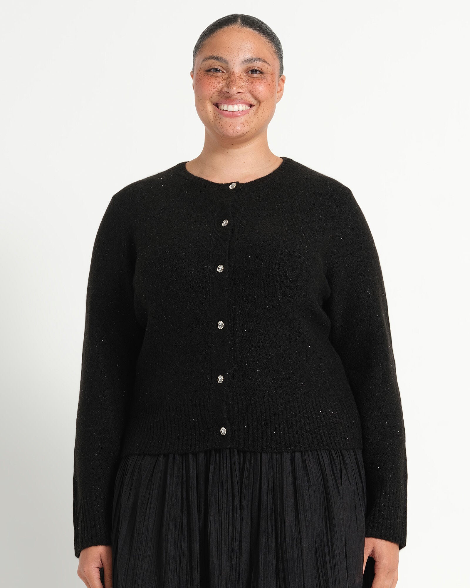 Night Sparkle Knit Cardigan, Black / Black, hi-res image number 0