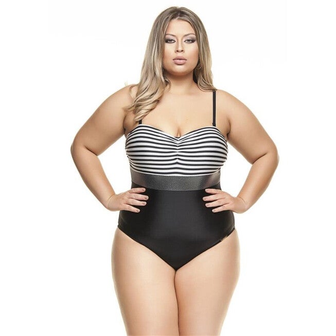 Coloured Strapless Swimsuit, Black Silver Stripe / Black, hi-res image number 0