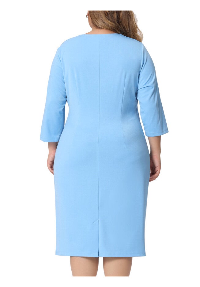Square Neck Ruched Bodycon Sheath Dress, Blue / Light Blue, alternate image number 4