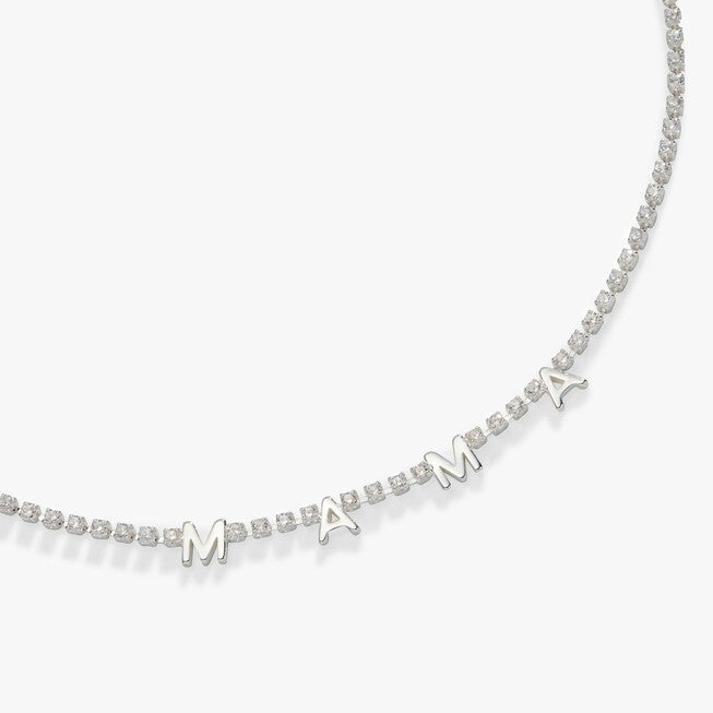 "Mama" Crystal Tennis Necklace, Silver / Silver, alternate image number 1