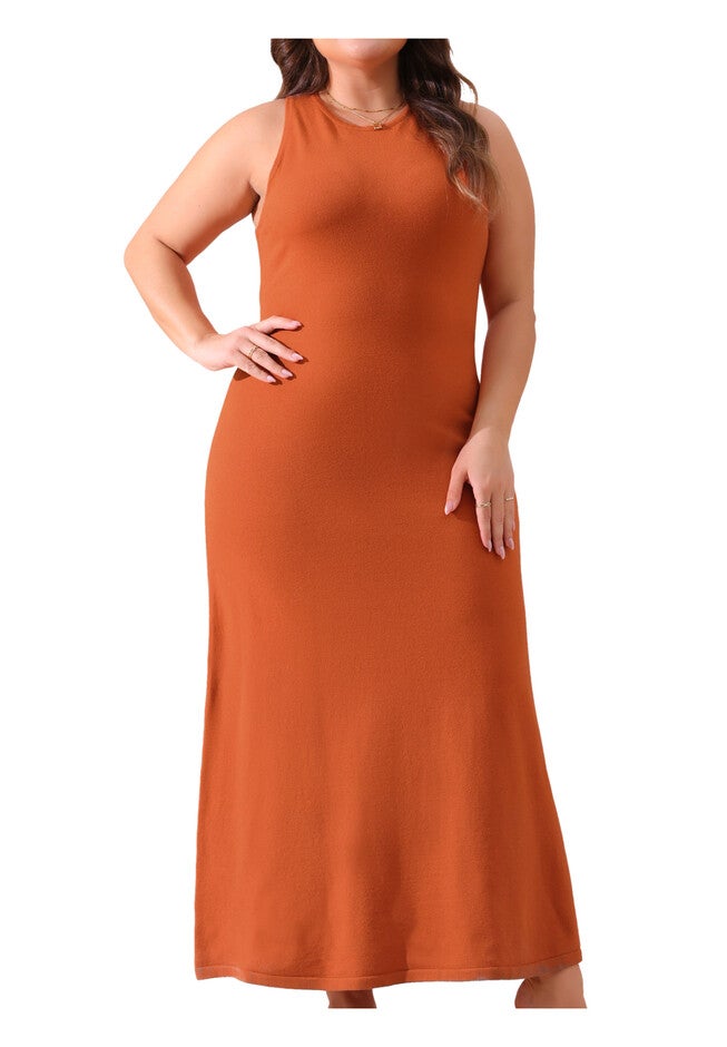 Crewneck Sleeveless Knit Casual Sweater Tank Dress, Rust Red / Burnt Orange, alternate image number null