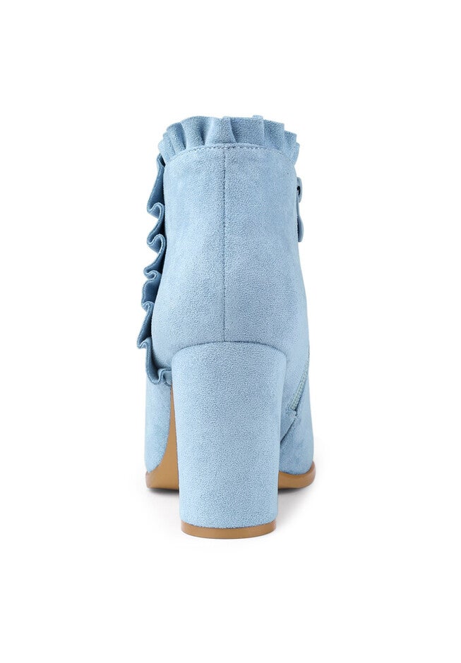 RUFFLE BLOCK HEEL ANKLE BOOTS, Sky Blue / Light Blue, alternate image number 2