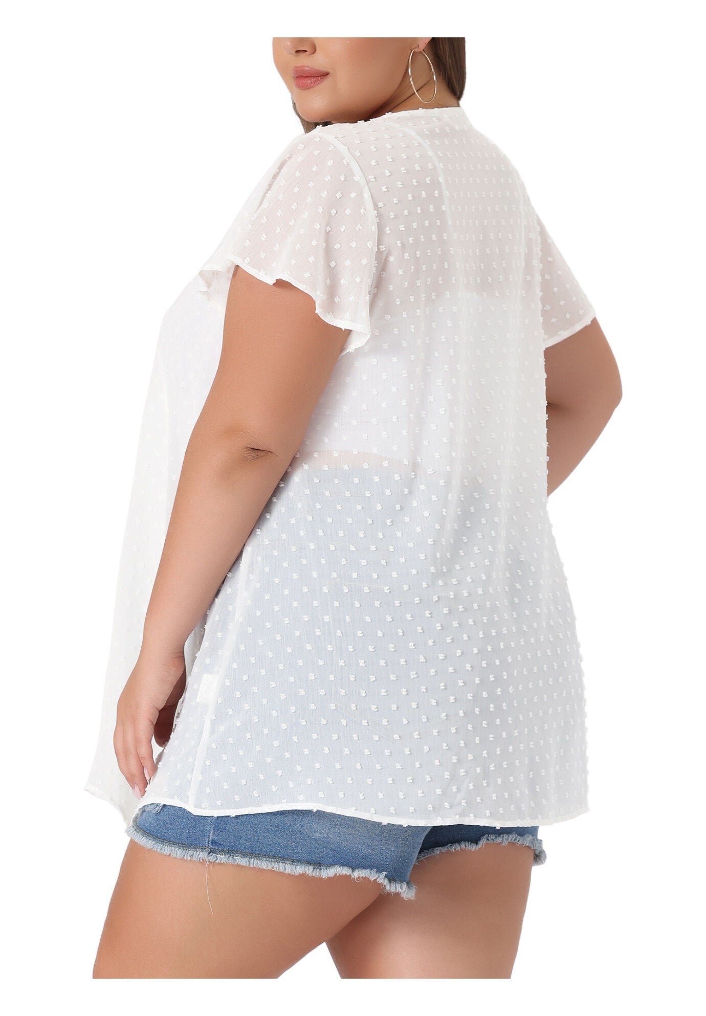 FLARE SLEEVE HIGH LOW SWISS DOTS CARDIGAN, White / White, alternate image number 3