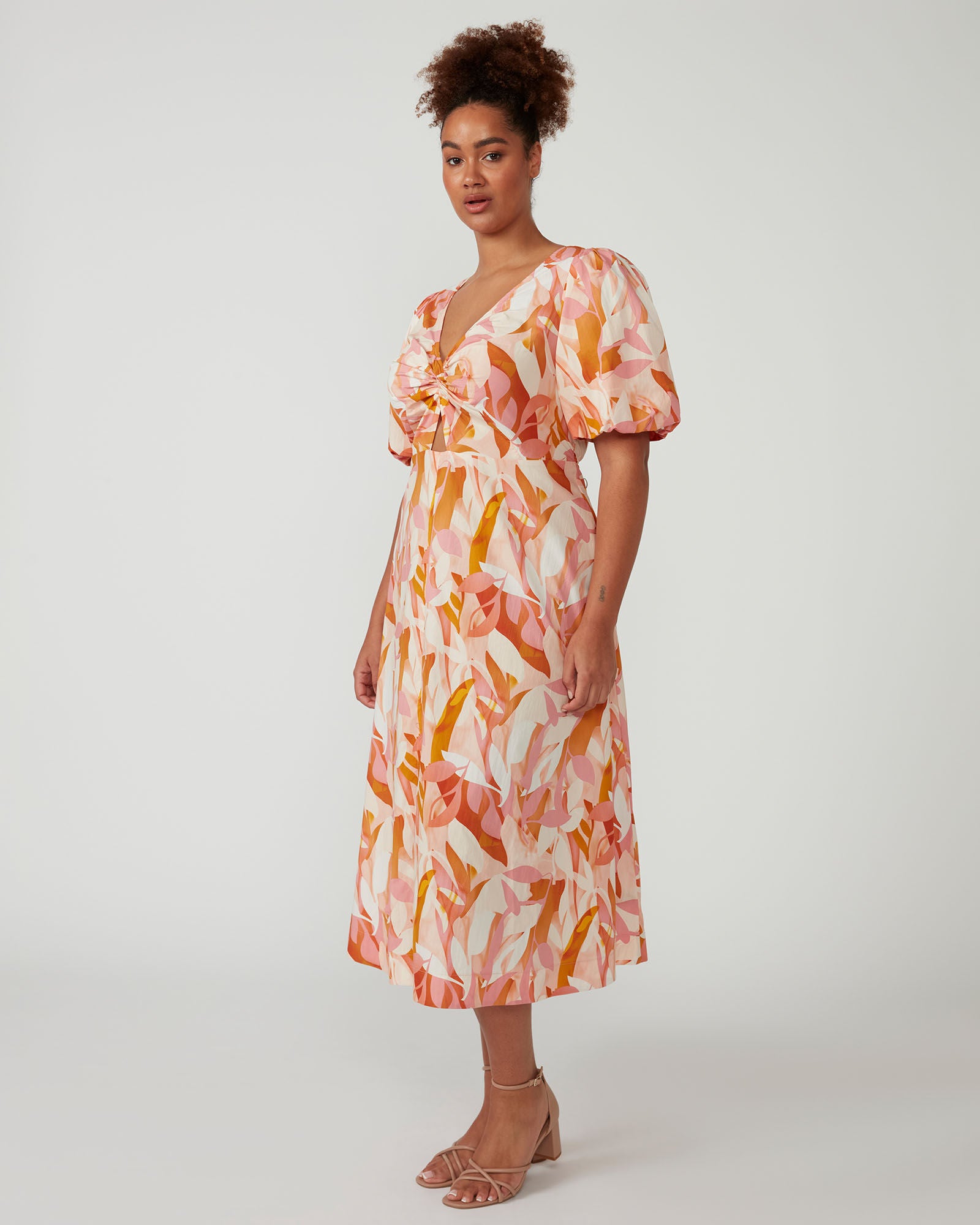 Aura Cascade Dress, Print / Orange, alternate image number 3