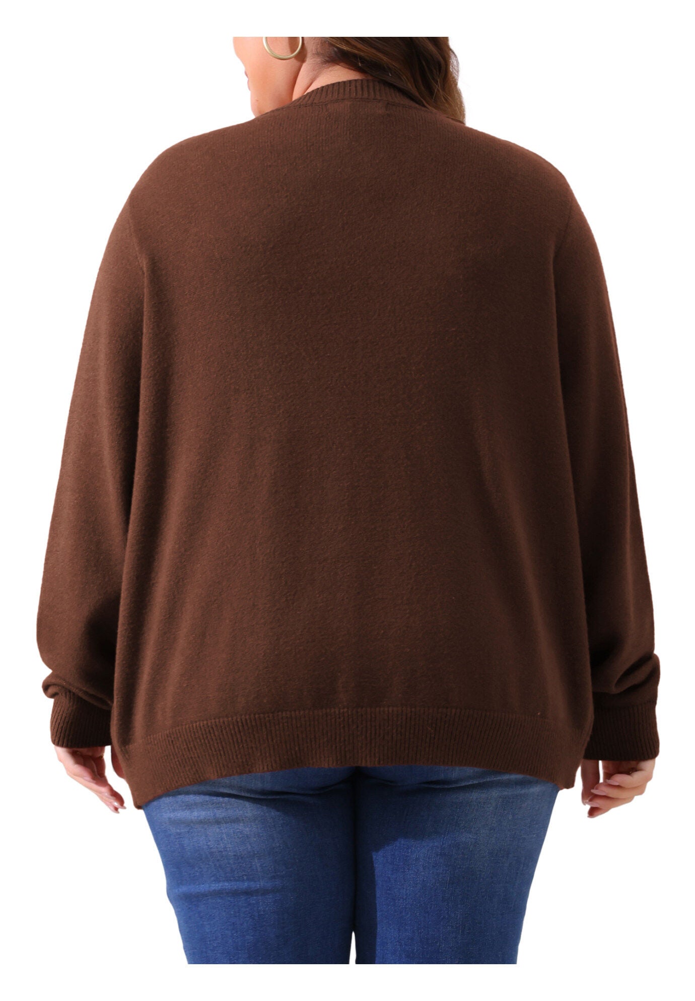 Button Down Crew Neck Sweater Knit Cardigan, Dark Brown / Brown, alternate image number 3