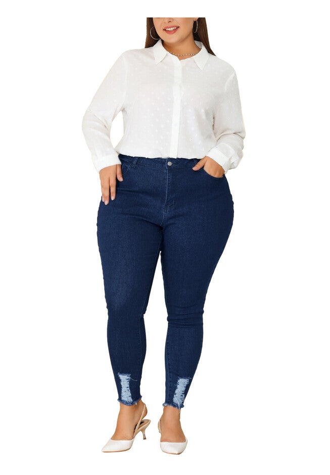 Mid Rise Stretchy Ripped Washed Skinny Jeans, Blue / Navy, alternate image number 1