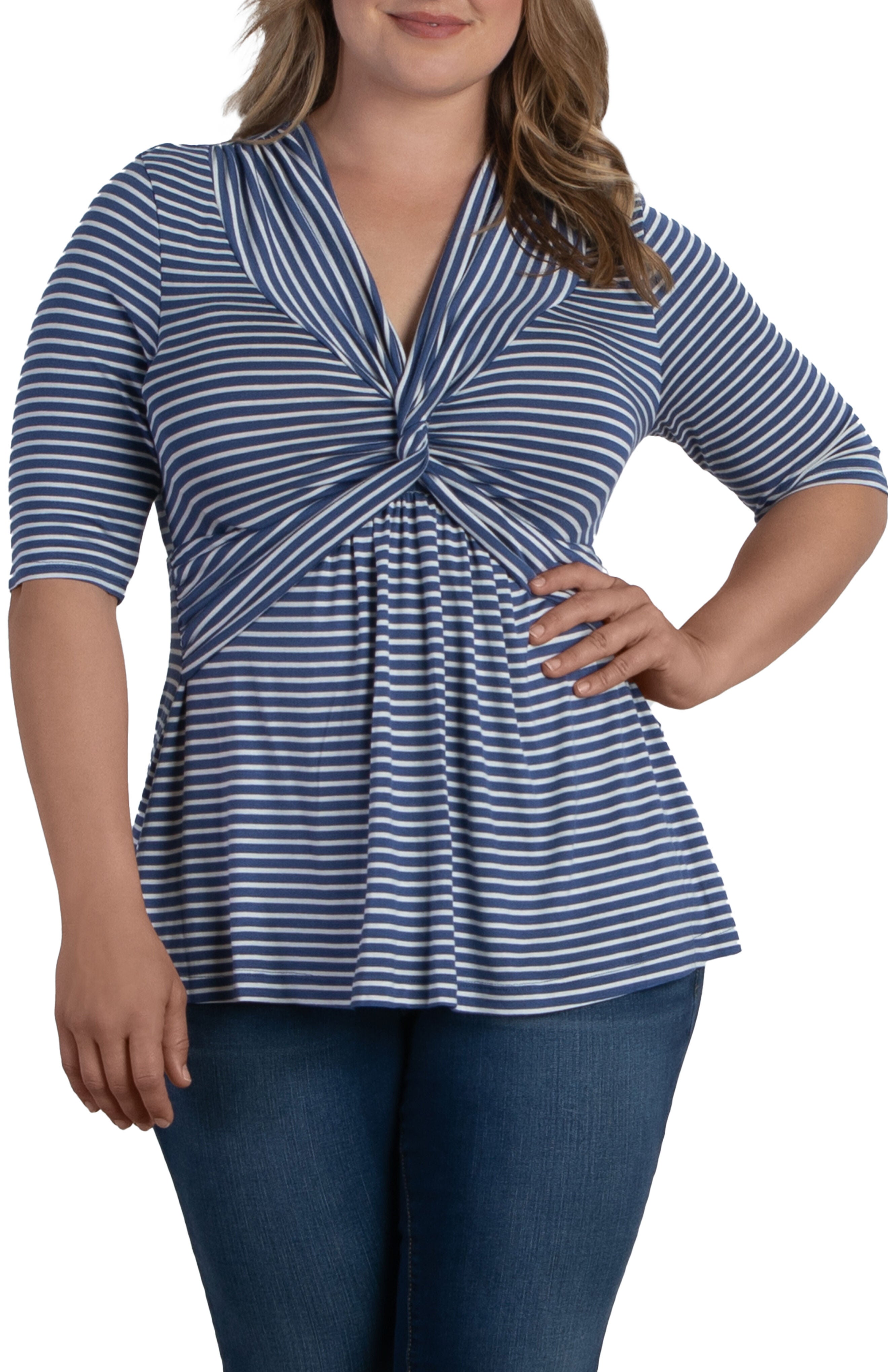 Ashton Twist Top, BLUE MOON STRIPES / Dusty Blue, hi-res image number 0