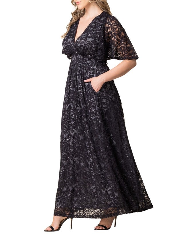 Luminous Sequin Lace Long Gown, STORM GREY / Black, alternate image number 3