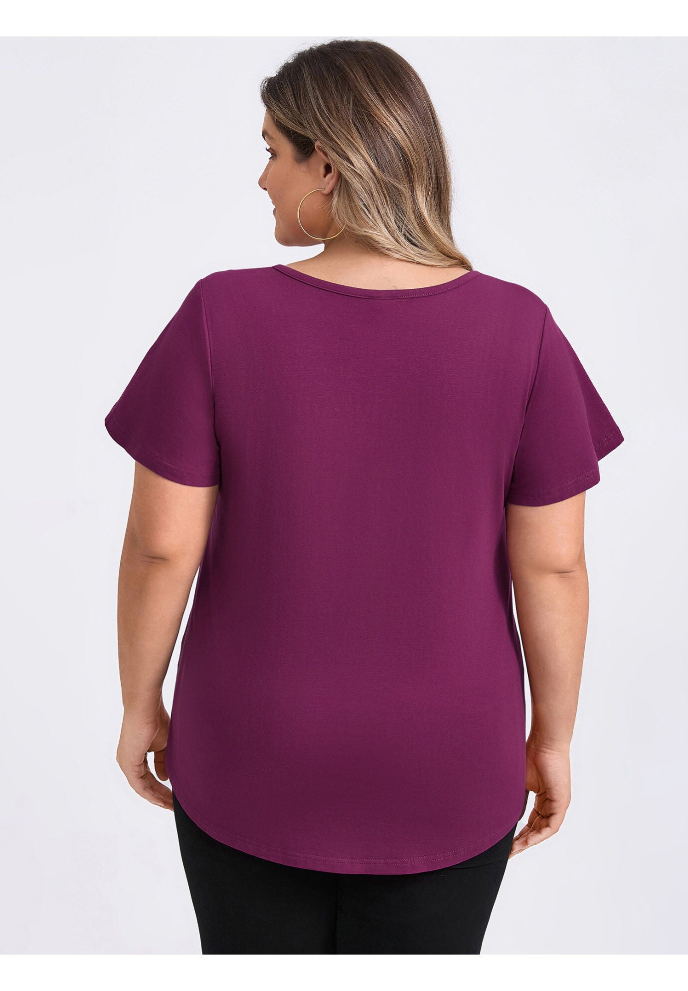 Front Pleated V Neck Flutter Sleeve Button Decor Blouse, Purple / Purple, alternate image number 2