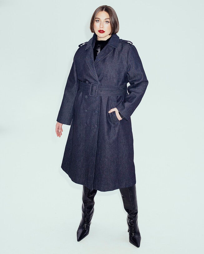 The Rylan Denim Trench Coat, Navy / Dark Wash, alternate image number 1