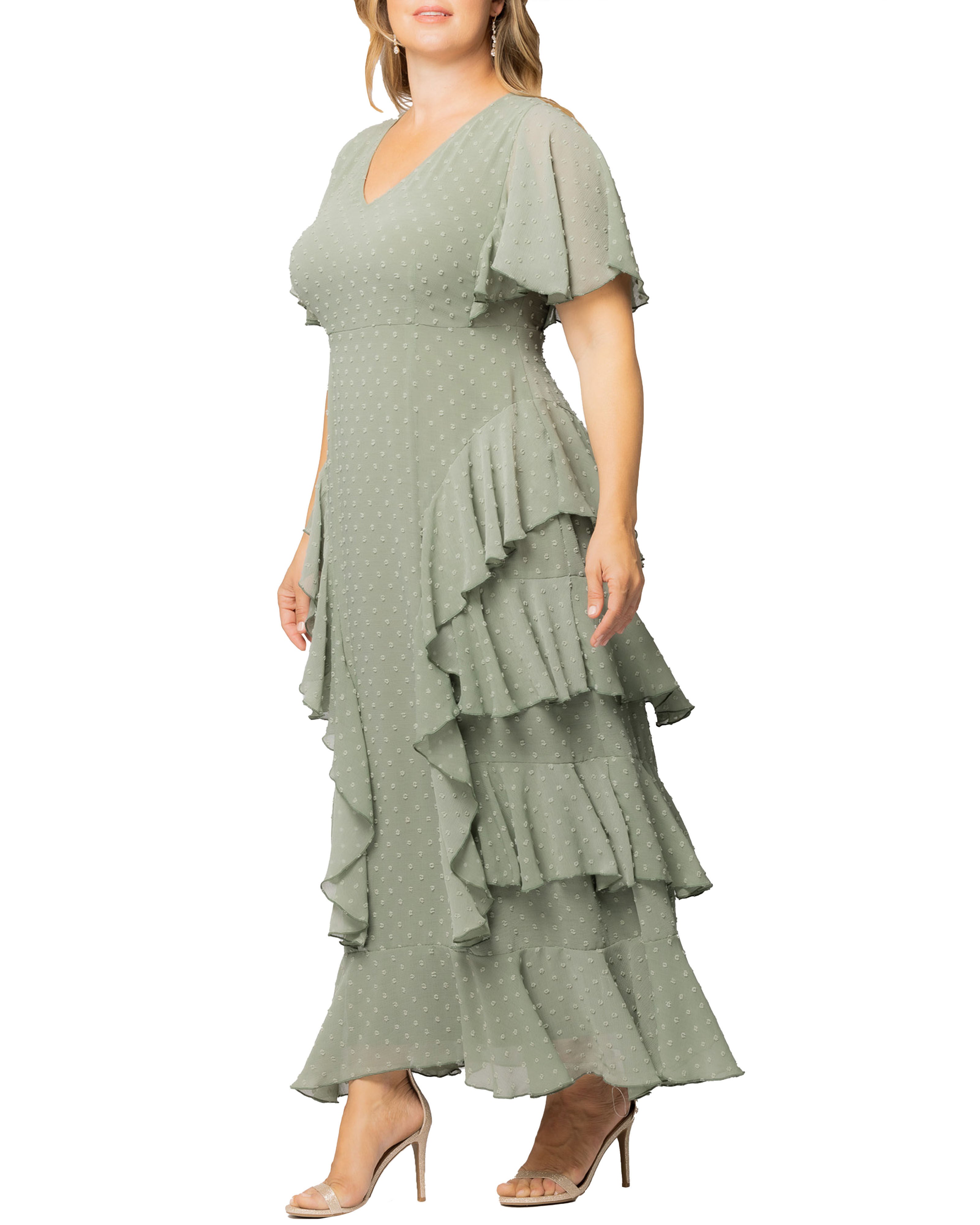 Tour de Flounce Chiffon Evening Gown, SAGE DOT / Sage Green, alternate image number 3