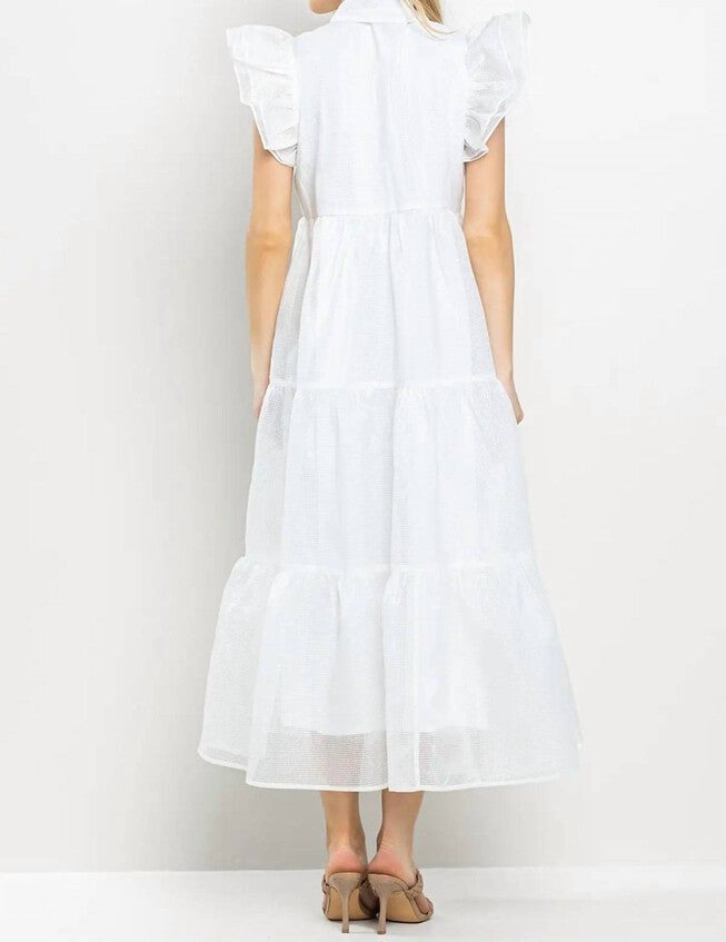 CARA COLLARED MIDI DRESS IN WHITE, , alternate image number null