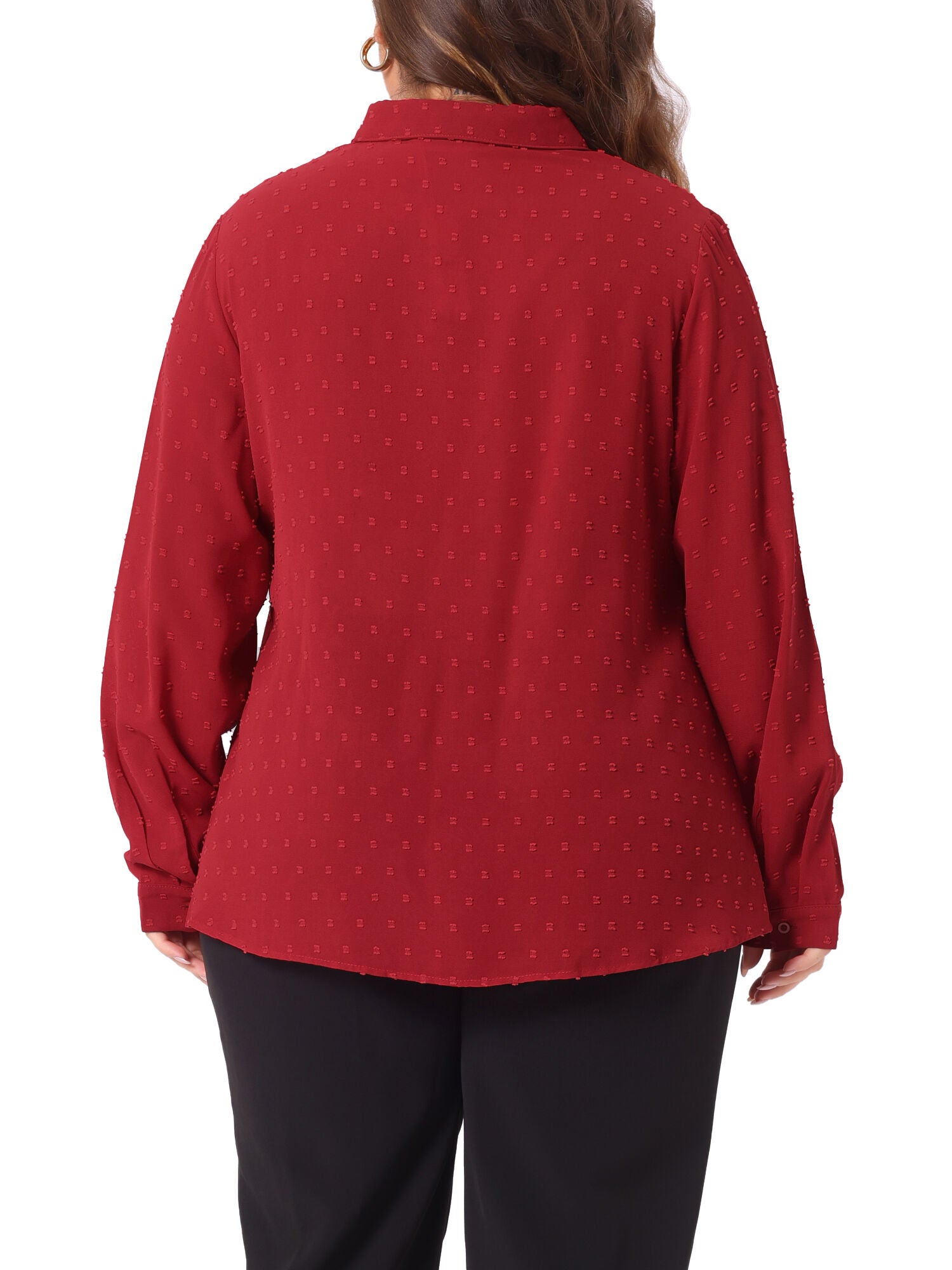 Swiss Dots Long Sleeve Button Down Shirt Blouse, Red / Red, alternate image number 3