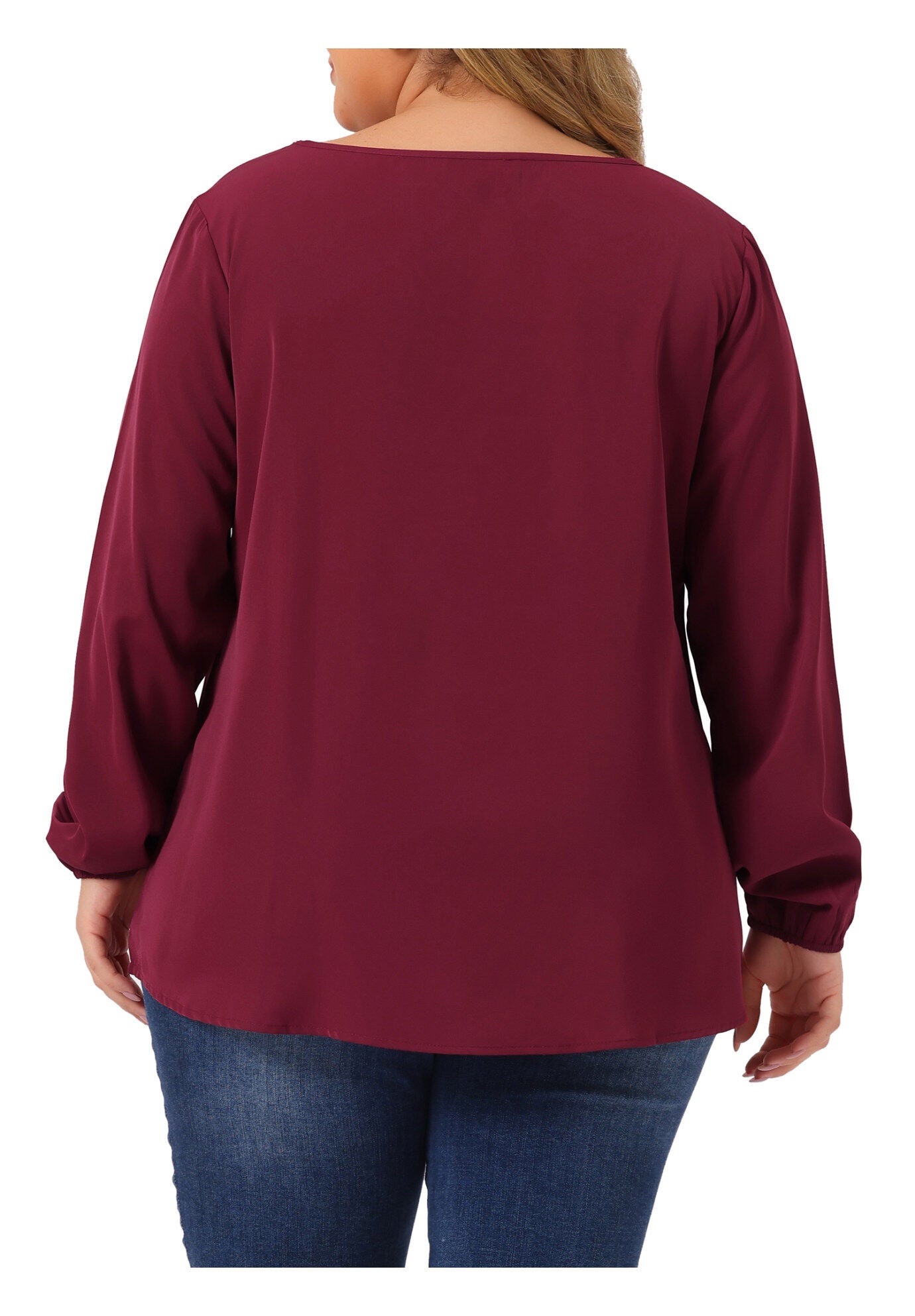 LONG SLEEVE LACE V NECK TOP, Burgundy / Red, alternate image number 3