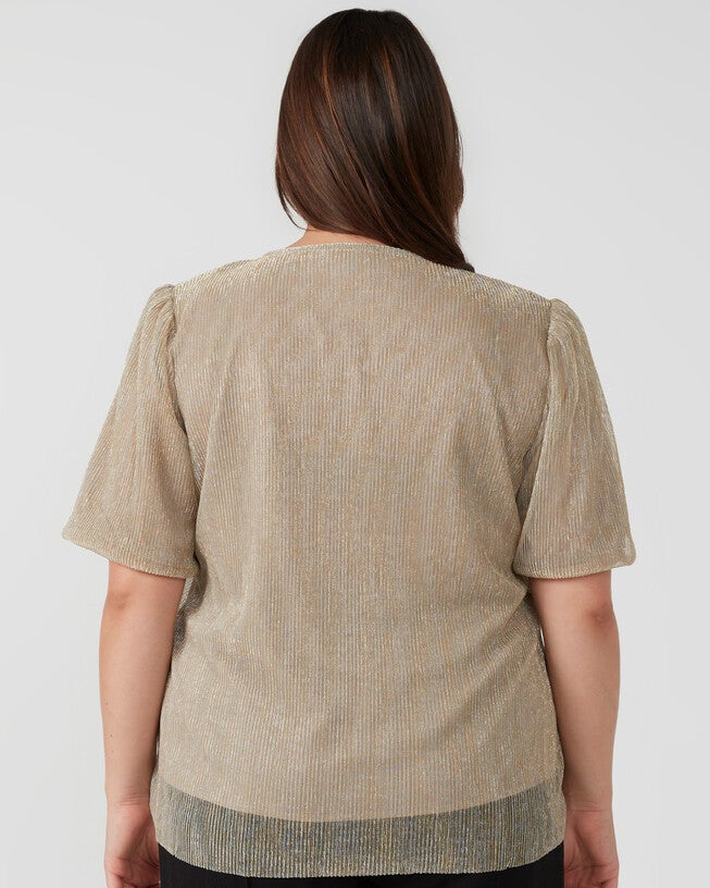 Maxime Pleated Gold Shimmer Top, Gold / Gold, alternate image number 2