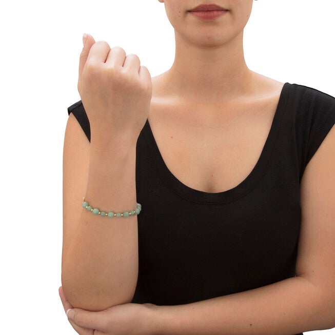 Genuine Green Jade 14k Gold-plated Sterling Silver Beaded Bracelet 8 inches, , alternate image number 7