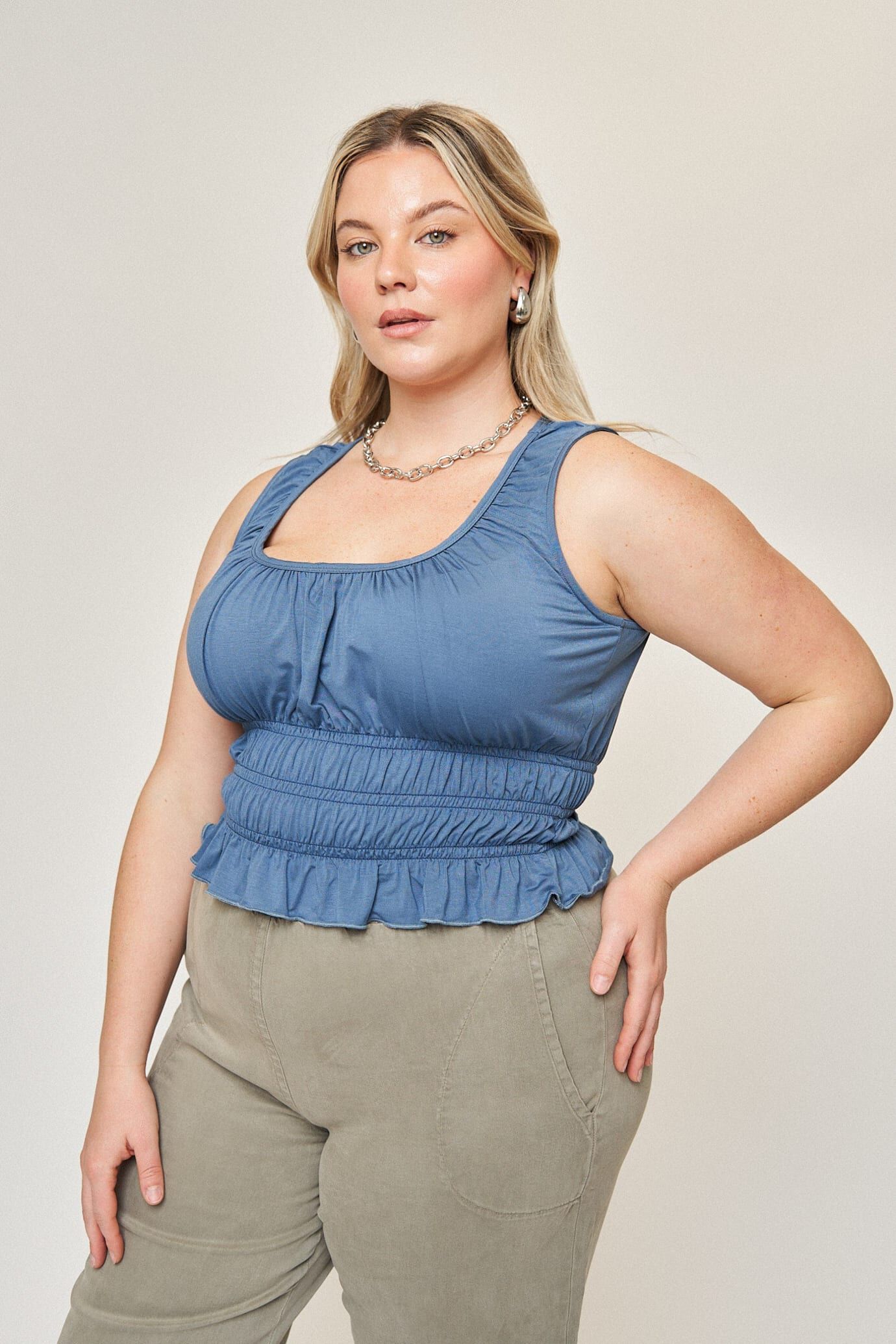 Molly Shirred Waist Top, Denim Blue / Dusty Blue, alternate image number 2